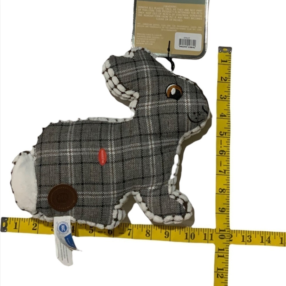 Dog Toss Toy European Home Burlap Bunny Grey White Country Farmhouse Plaid - Picture 11 of 12